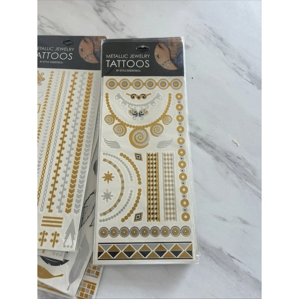 Metallic‎ Jewelry Tattoos Gold Silver Temporary Costume Concert Bundle of 8 TT